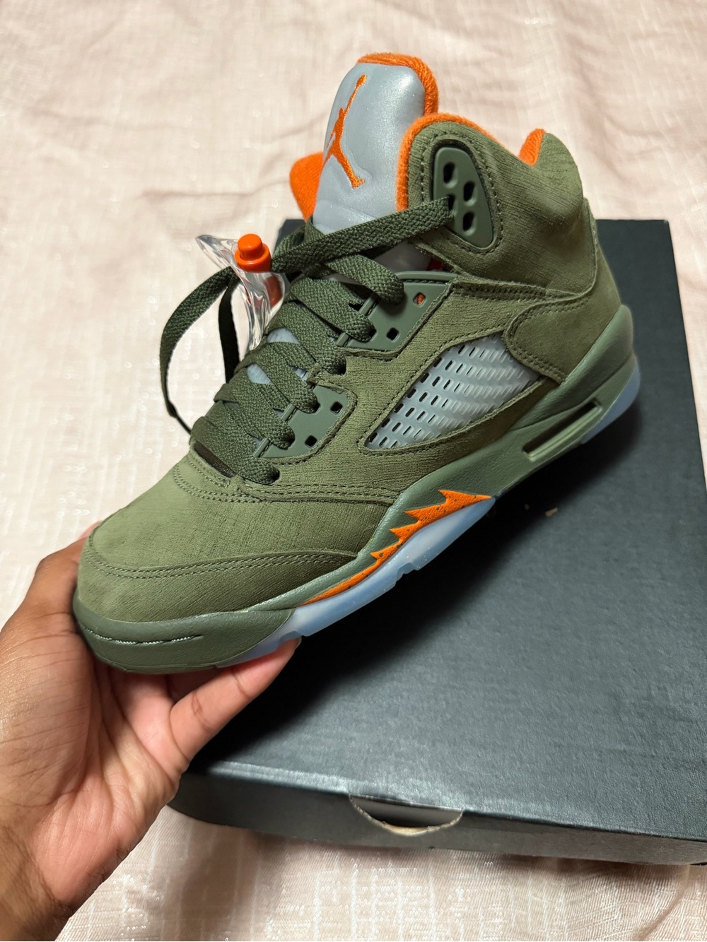Jordan Olive Green & Orange Suede Sneaker